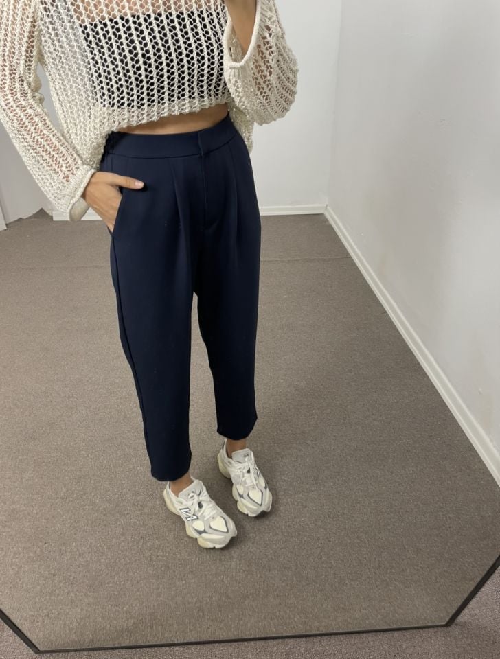 Eveline Lacivert Beli Lastikli Premium Havuç Pantolon