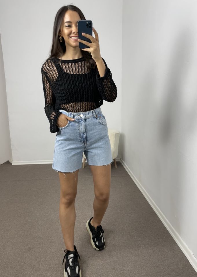 Mirelan Siyah Dilvin Ajurlu Transparan Kazak