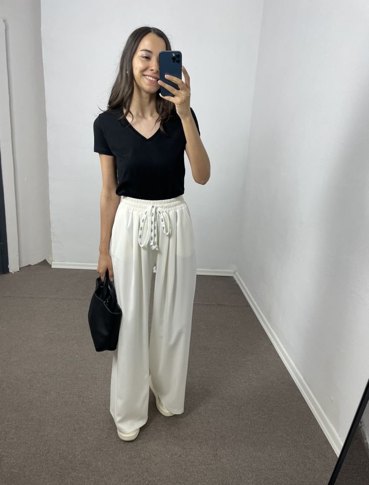 Mirea Ekru Geniş Paça Pileli Pantolon