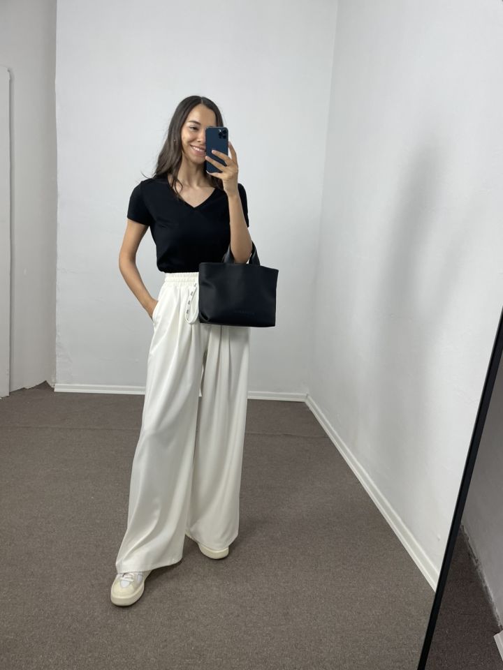 Mirea Ekru Geniş Paça Pileli Pantolon