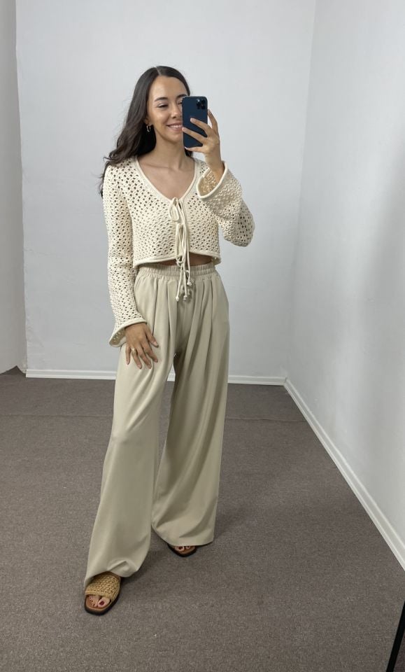Selise Bej Dlv Önü Bağcıklı Triko Hırka