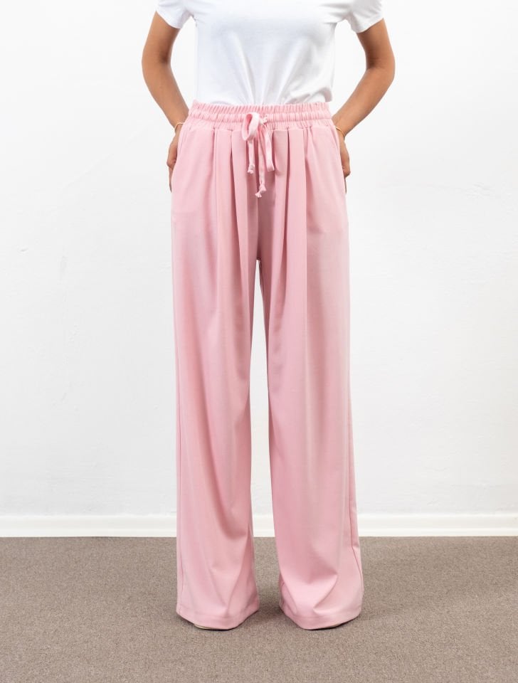 Mirea Pembe Geniş Paça Pileli Pantolon