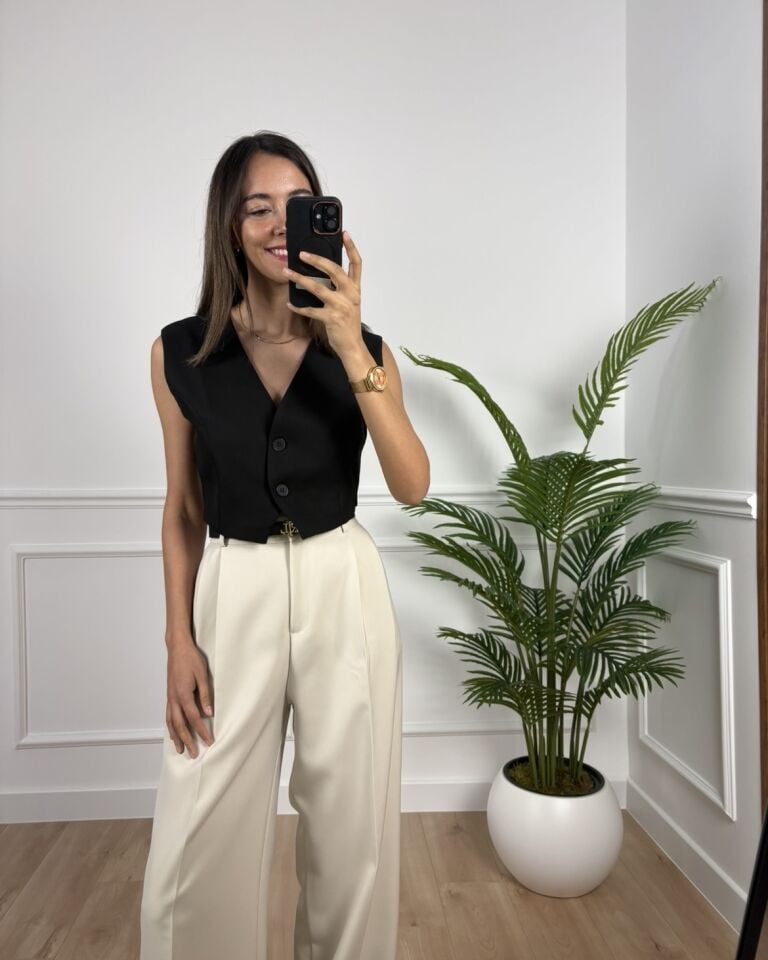 Luneva Siyah Premium Blazer Düğmeli Yelek