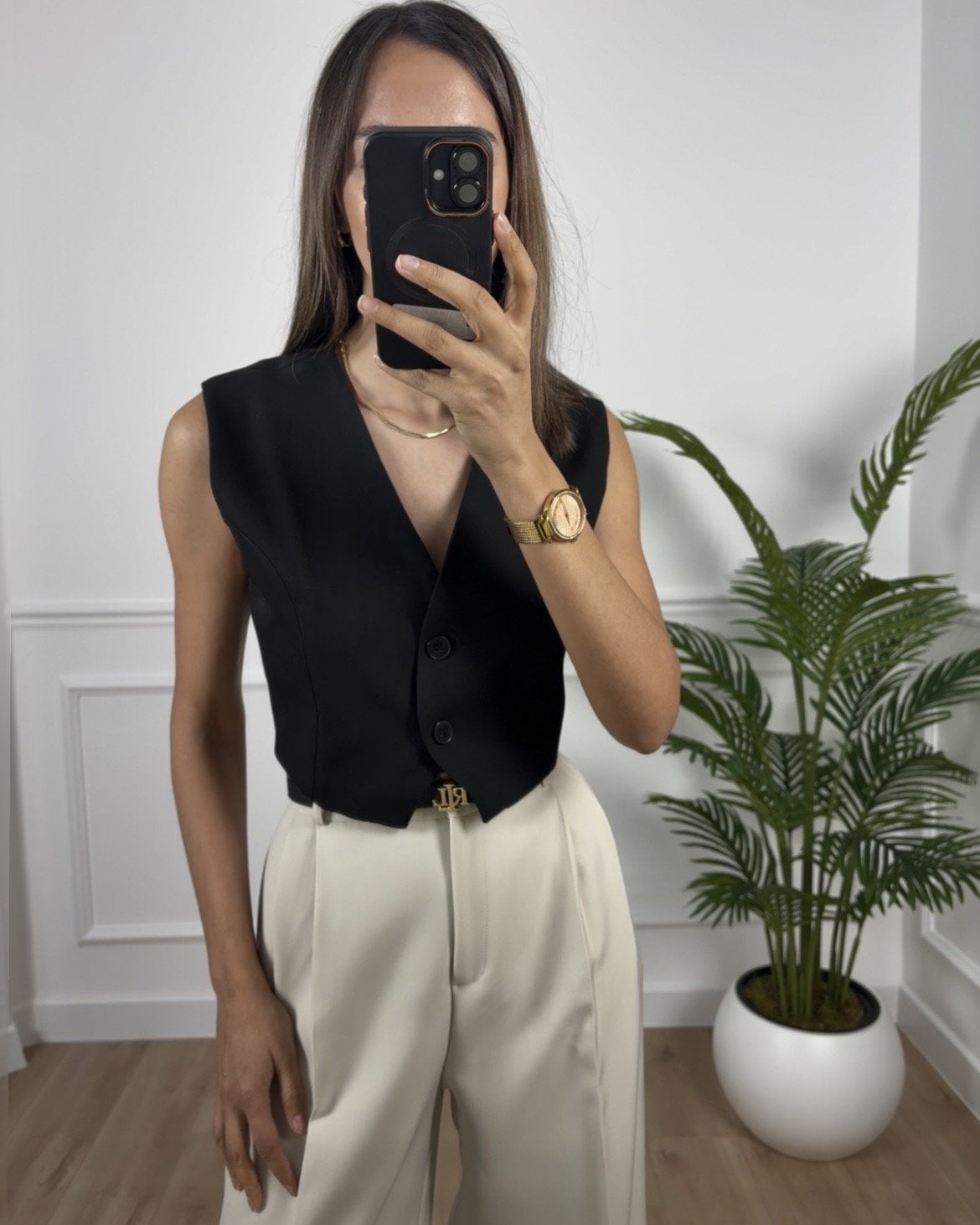 Luneva Siyah Premium Blazer Düğmeli Yelek