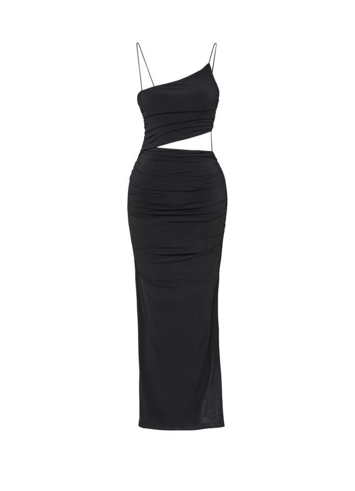 Riona Siyah Premium Drapeli Elbise