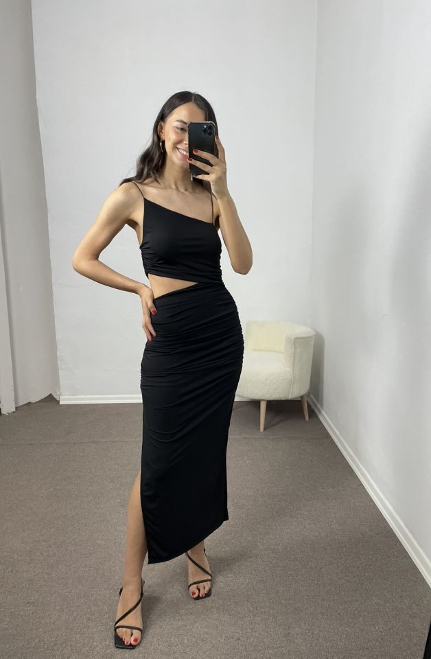 Siyah Premium Drapeli Elbise