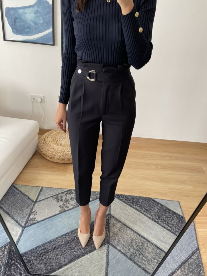 Lioren Lacivert Premium Yüksek Bel Pantolon