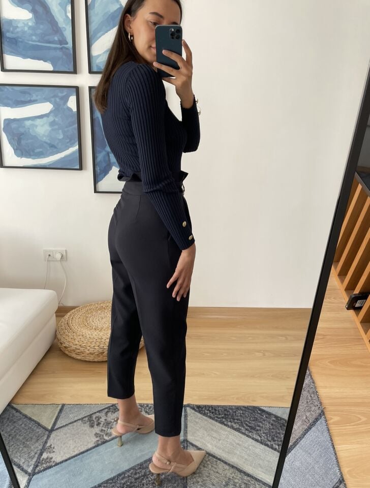 Lioren Lacivert Premium Yüksek Bel Pantolon