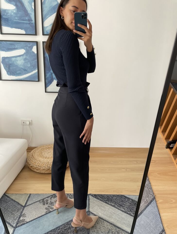 Lioren Lacivert Premium Yüksek Bel Pantolon