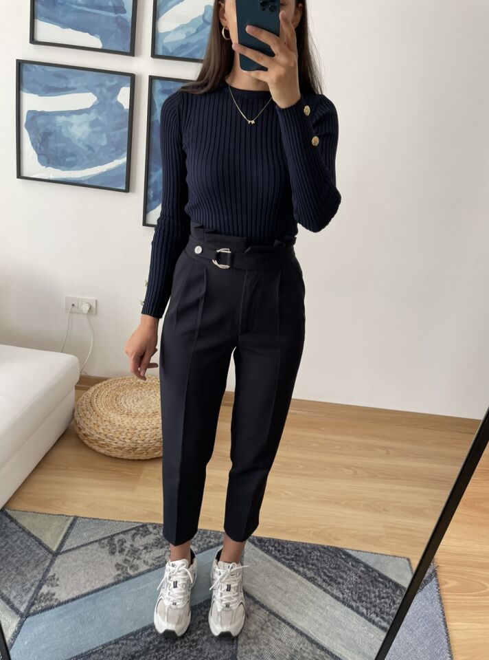 Lioren Lacivert Premium Yüksek Bel Pantolon