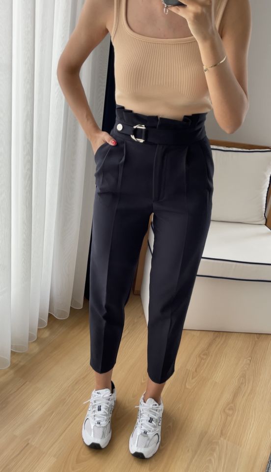 Lioren Lacivert Premium Yüksek Bel Pantolon