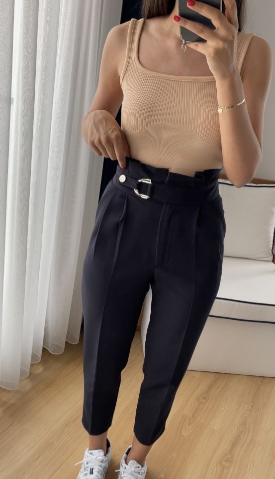 Lioren Lacivert Premium Yüksek Bel Pantolon