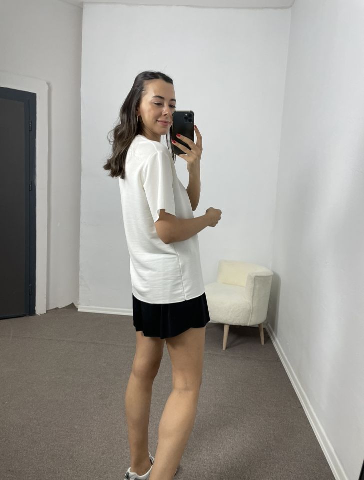 Mirena Beyaz Lazer Kesim Modal Tişört