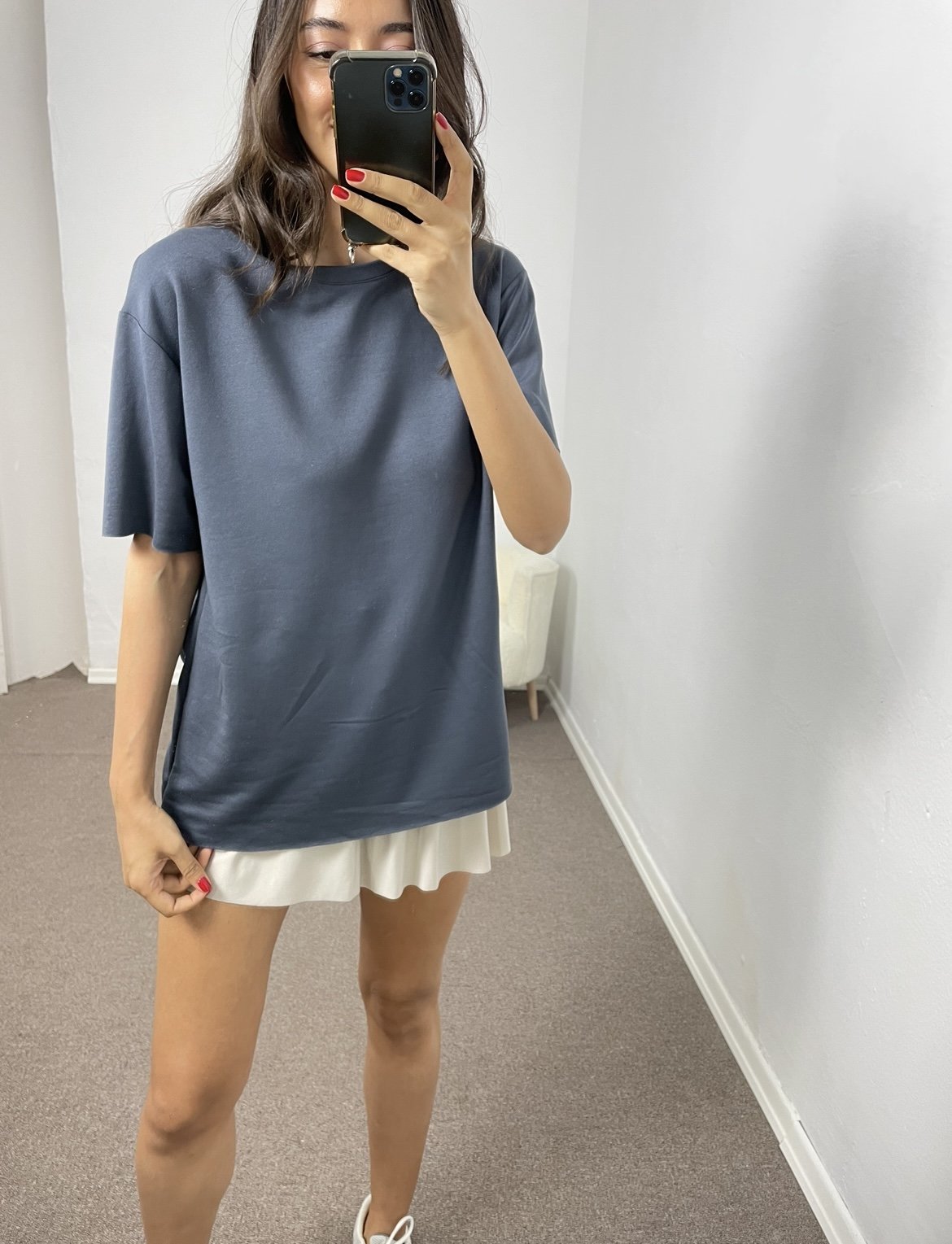 Gri Mavi Lazer Kesim Modal Tişört