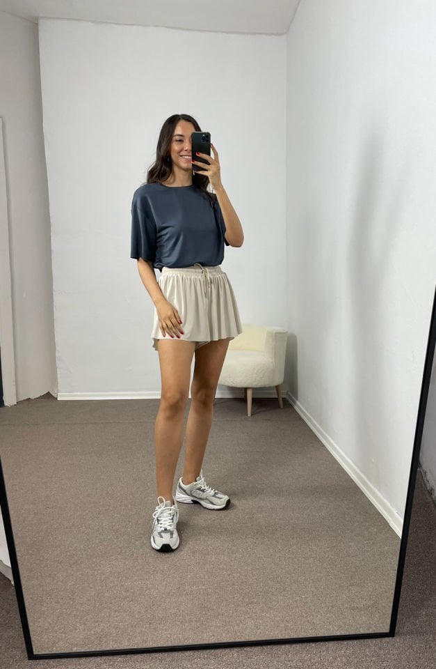 Mirena Gri Mavi Lazer Kesim Modal Tişört