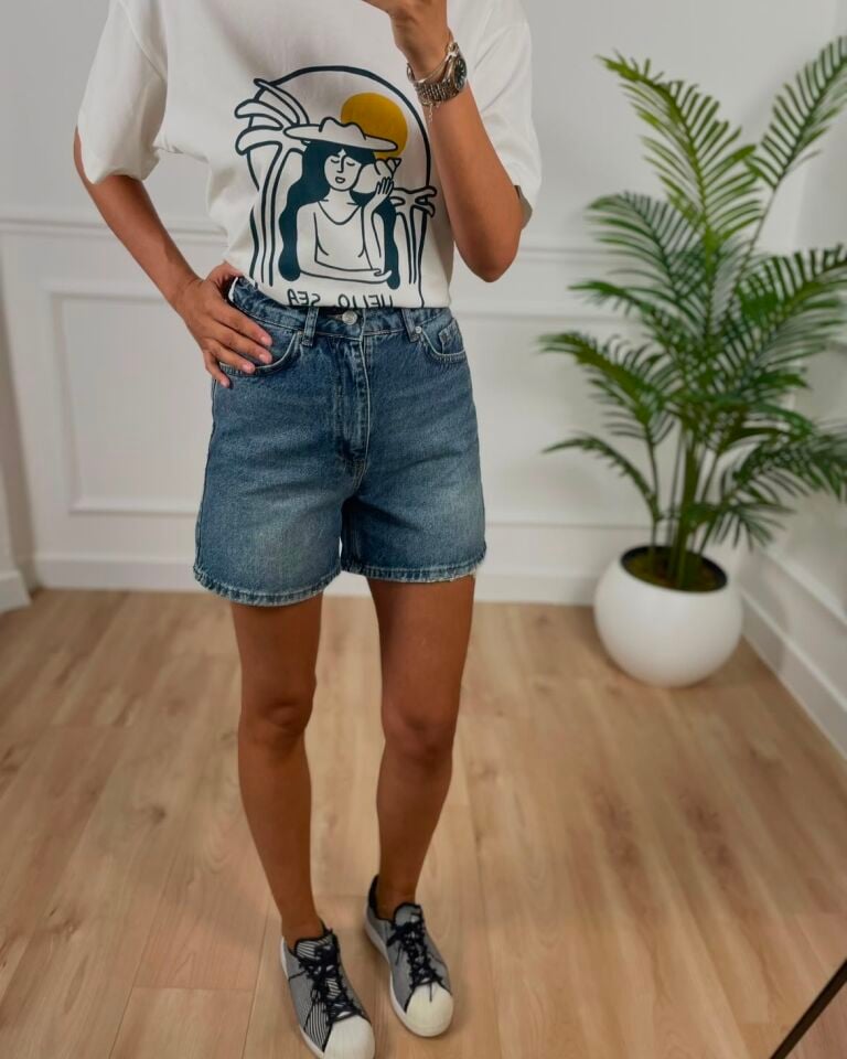 Mandy Orta Mavi Premium Jean Şort