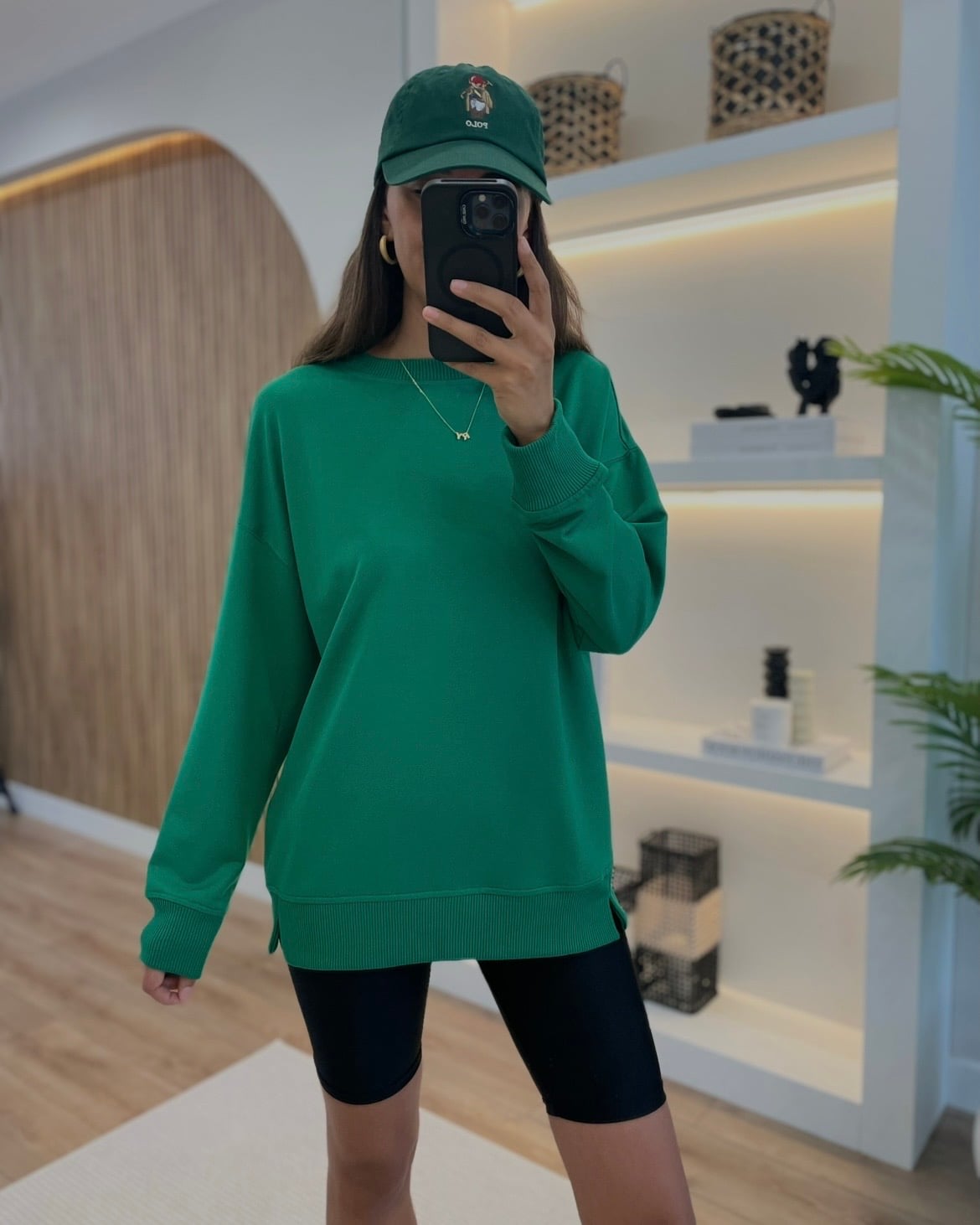 Selara Yeşil Yanları Yırtmaçlı Sweatshirt