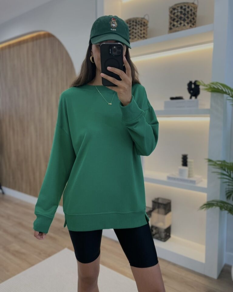 Selara Yeşil Yanları Yırtmaçlı Sweatshirt