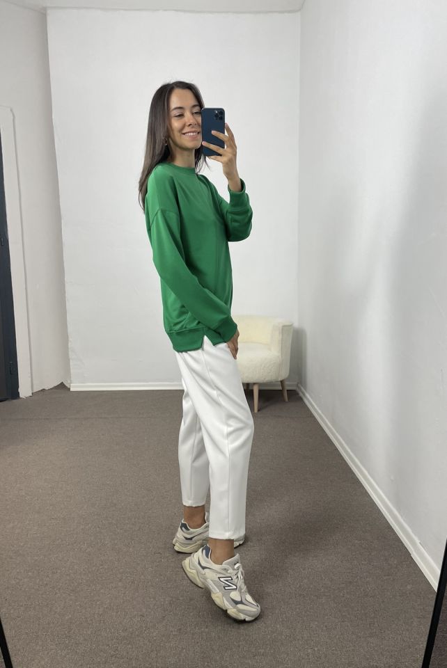 Yeşil Yanları Yırtmaçlı Sweatshirt