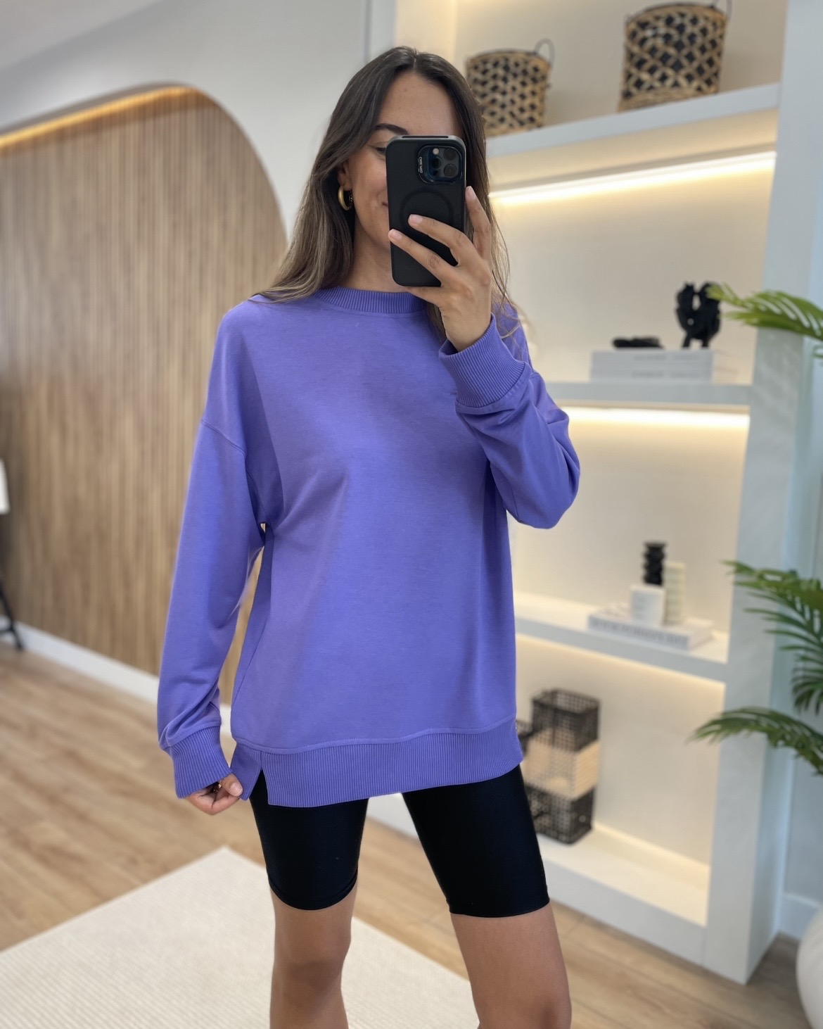 Selara Mor Yanları Yırtmaçlı Sweatshirt