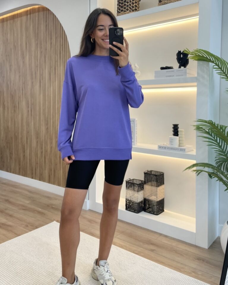 Selara Mor Yanları Yırtmaçlı Sweatshirt
