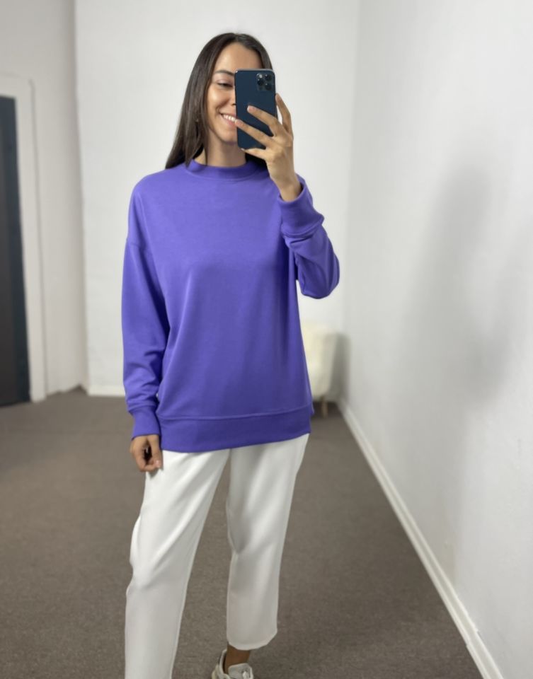 Mor Yanları Yırtmaçlı Sweatshirt