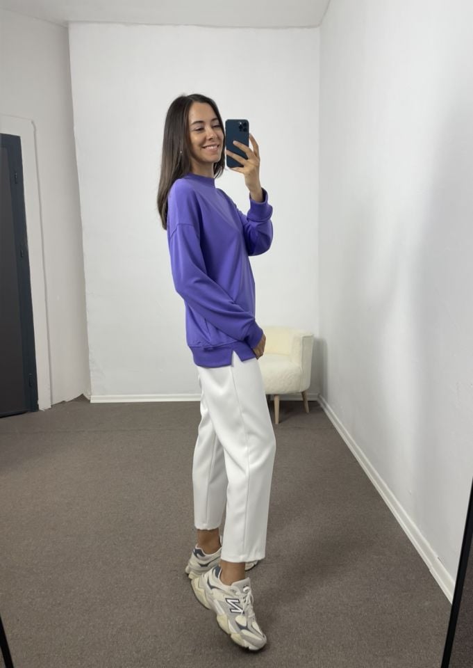 Selara Mor Yanları Yırtmaçlı Sweatshirt