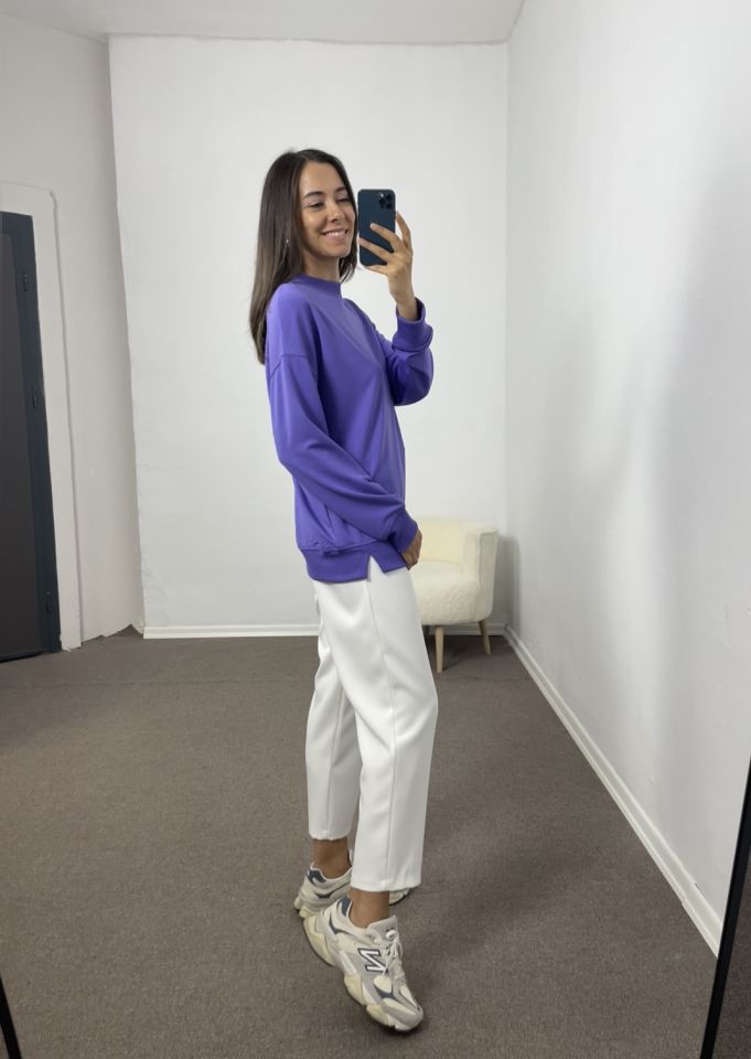 Selara Mor Yanları Yırtmaçlı Sweatshirt