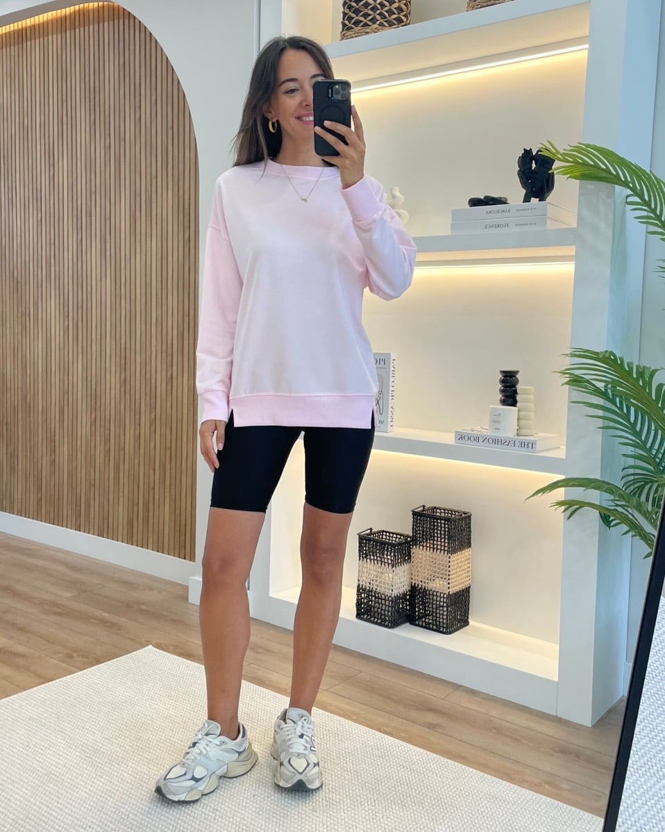 Selara Toz Pembe Yanları Yırtmaçlı Sweatshirt