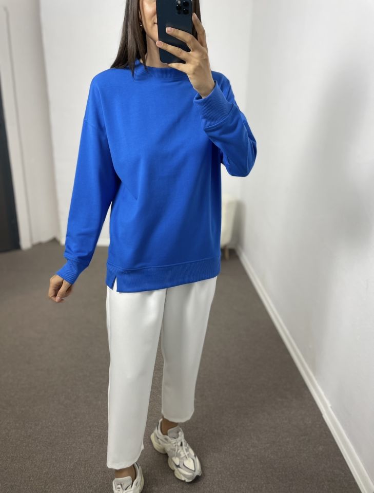 Selara Mavi Yanları Yırtmaçlı Sweatshirt