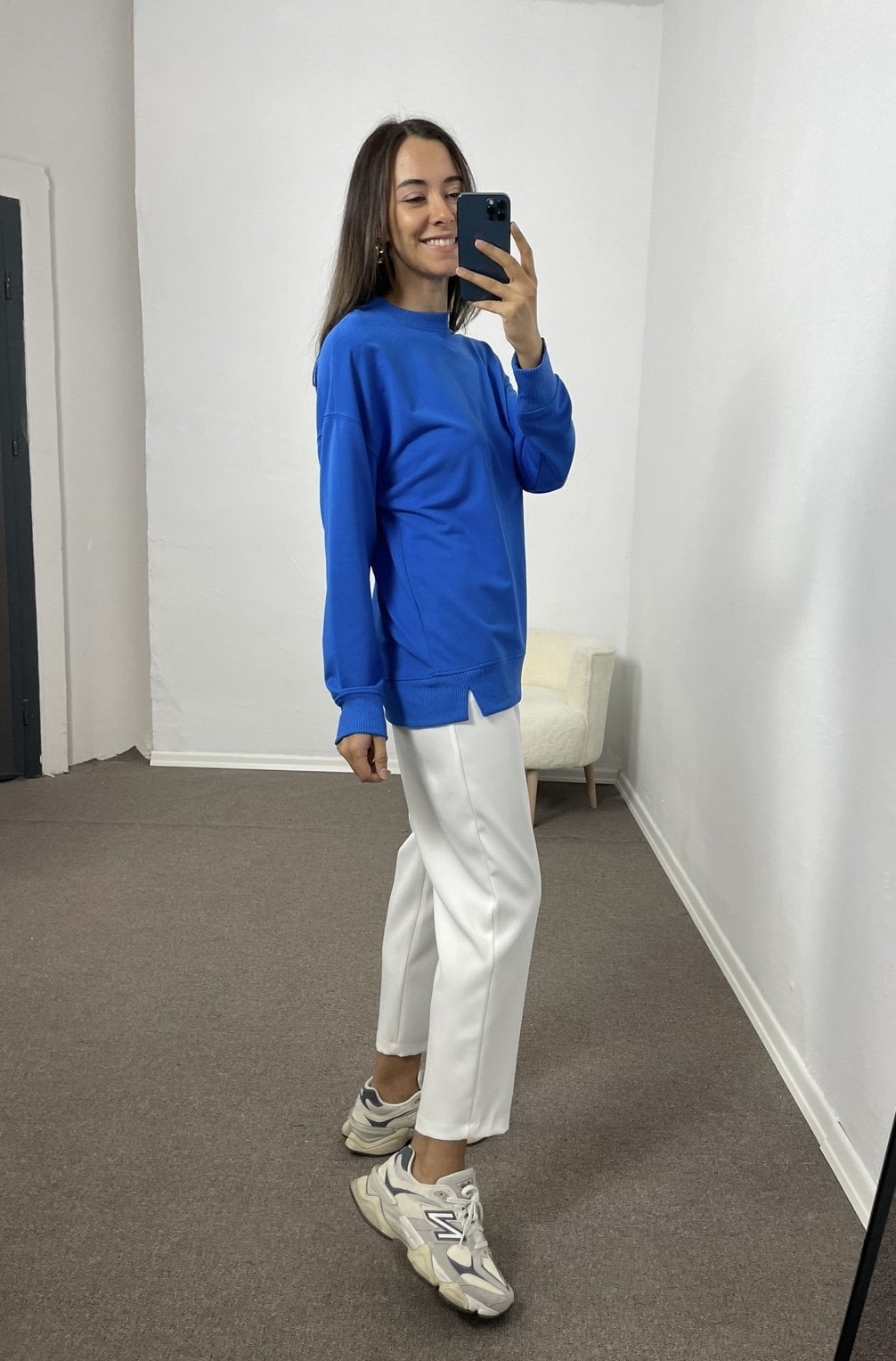 Selara Mavi Yanları Yırtmaçlı Sweatshirt