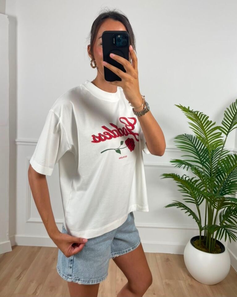 Goddes Beyaz Baskılı Tişört