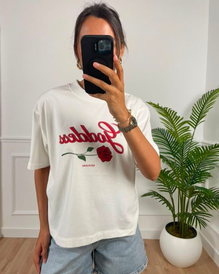 Goddes Beyaz Baskılı Tişört