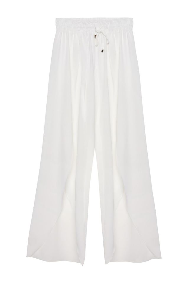 Lareen Beyaz Yırtmaçlı Pareo Pantolon