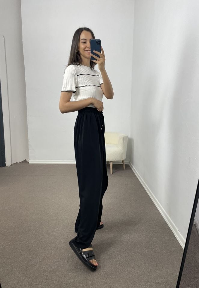 Lareen Siyah Yırtmaçlı Pareo Pantolon