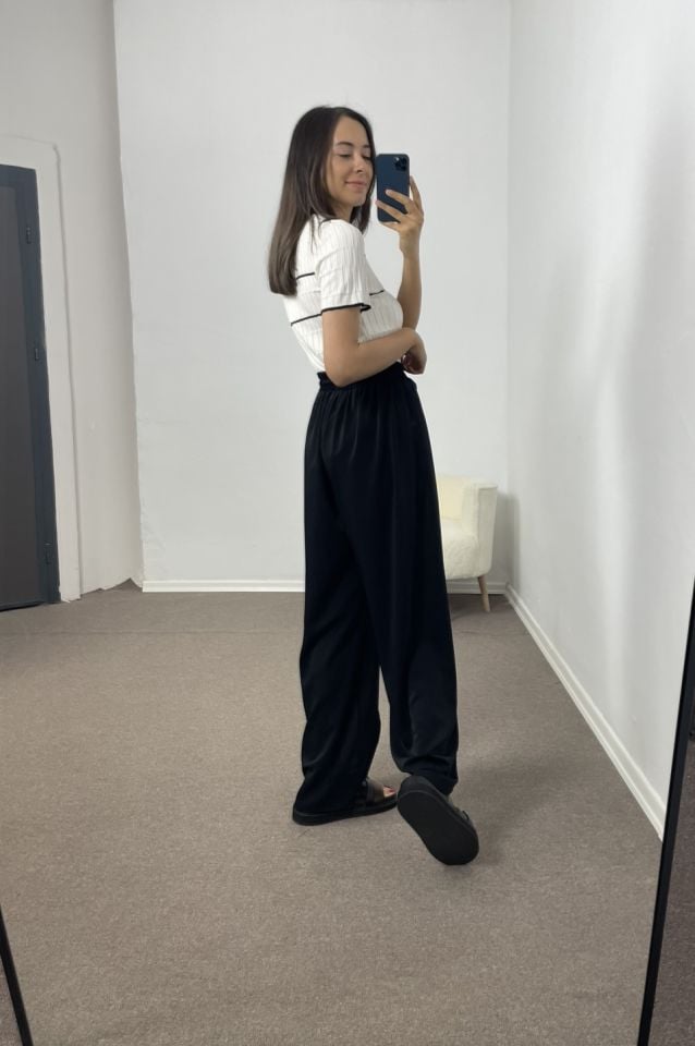 Lareen Siyah Yırtmaçlı Pareo Pantolon