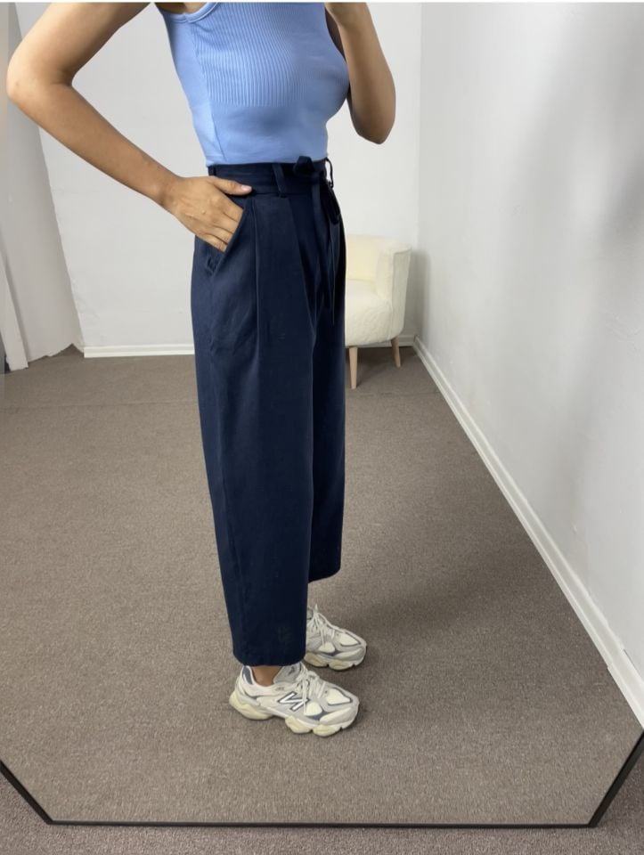 Alvera Lacivert Ultra Premium Keten Pantolon