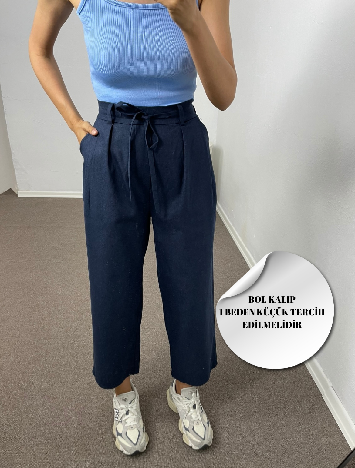 Alvera Lacivert Ultra Premium Keten Pantolon