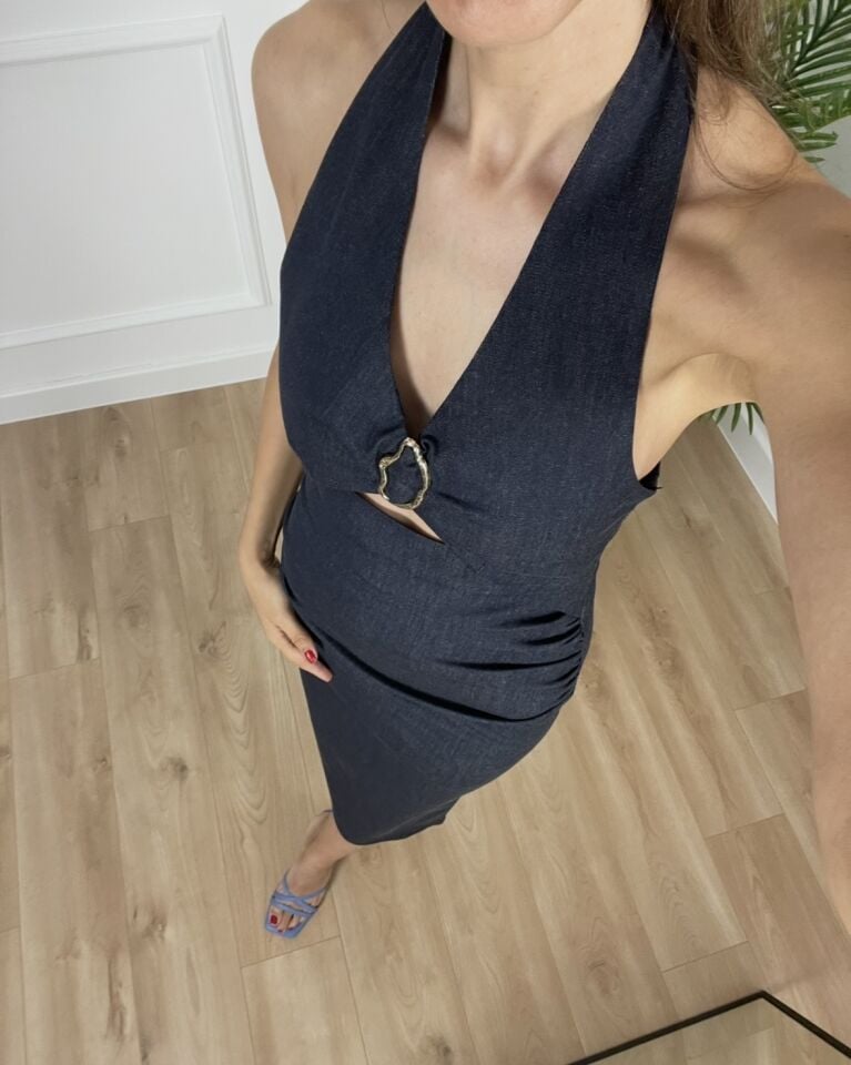 Hera Indigo Toka Detaylı Premium Elbise