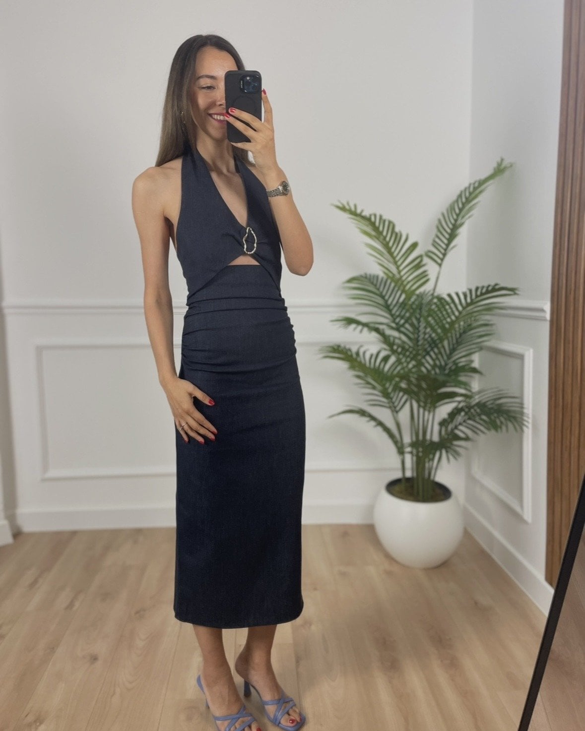Hera Indigo Toka Detaylı Premium Elbise