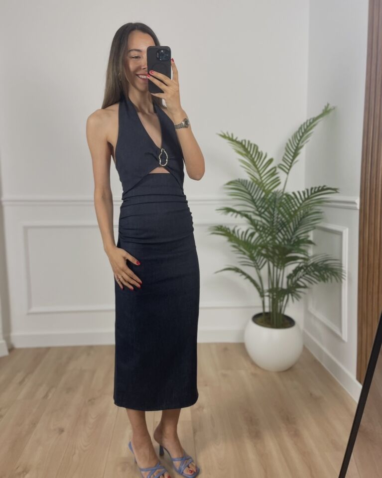 Hera Indigo Toka Detaylı Premium Elbise