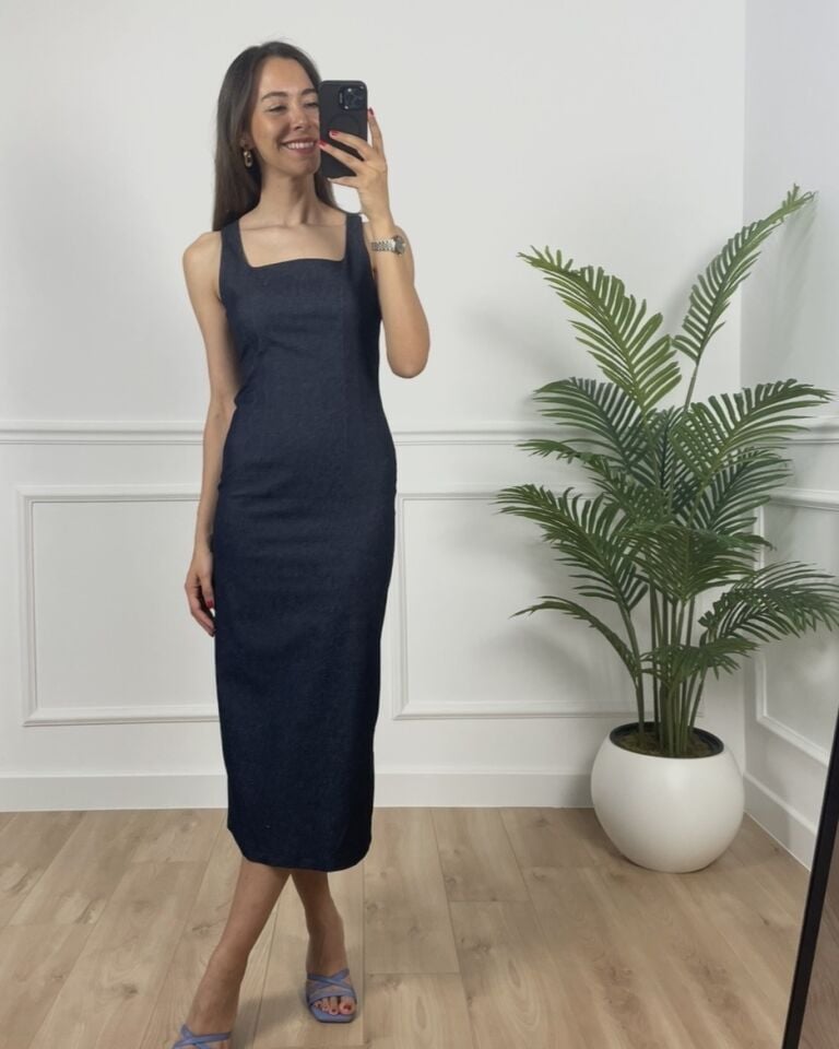 Label Indigo U Yaka Midi Elbise