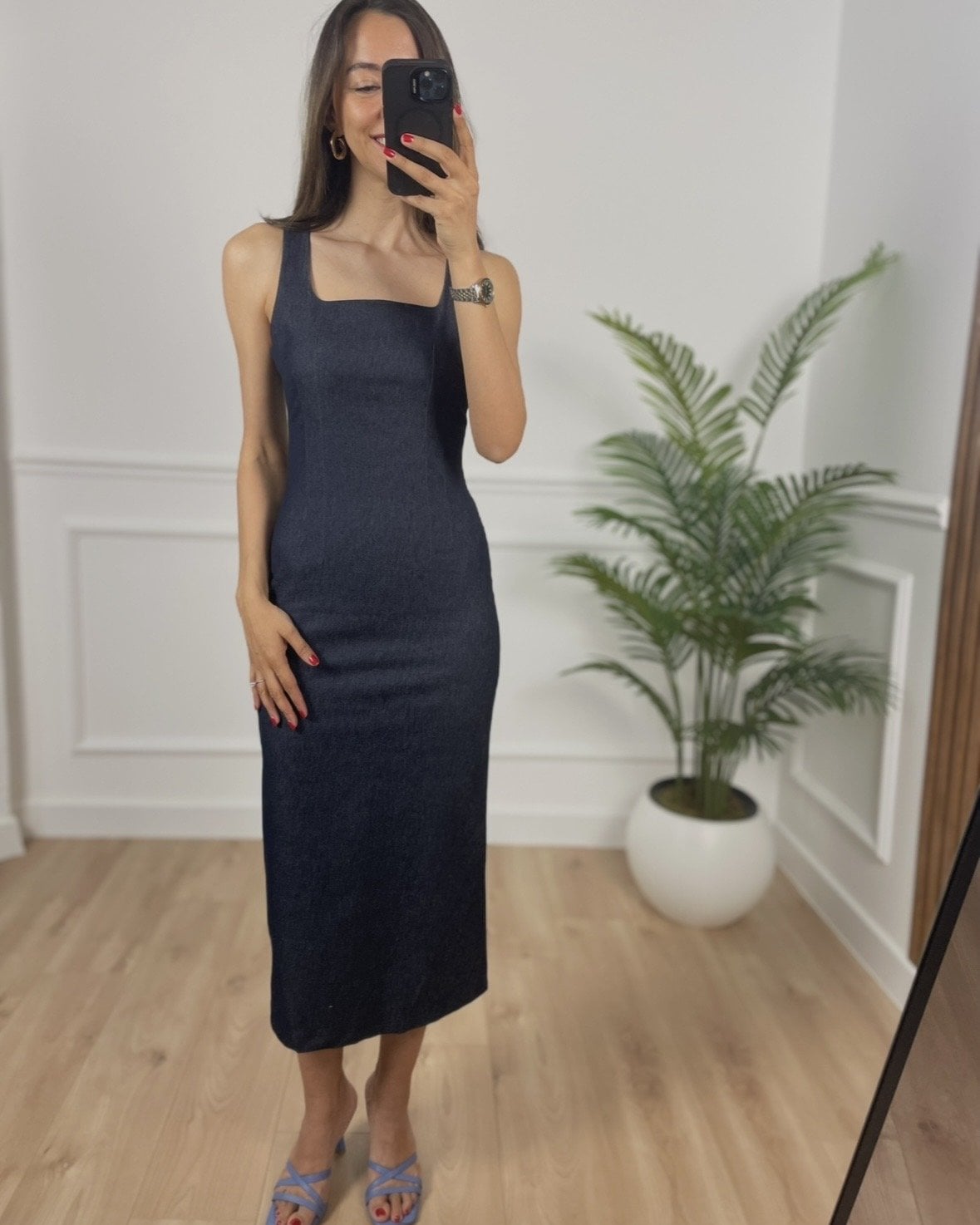 Label Indigo U Yaka Midi Elbise