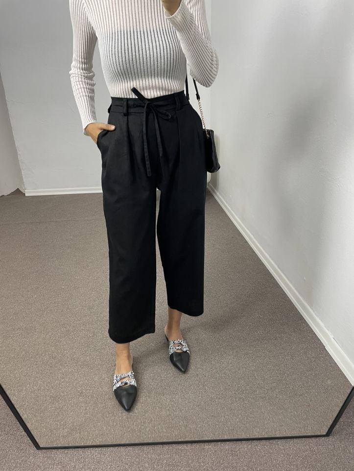 Alvera Siyah Ultra Premium Keten Pantolon