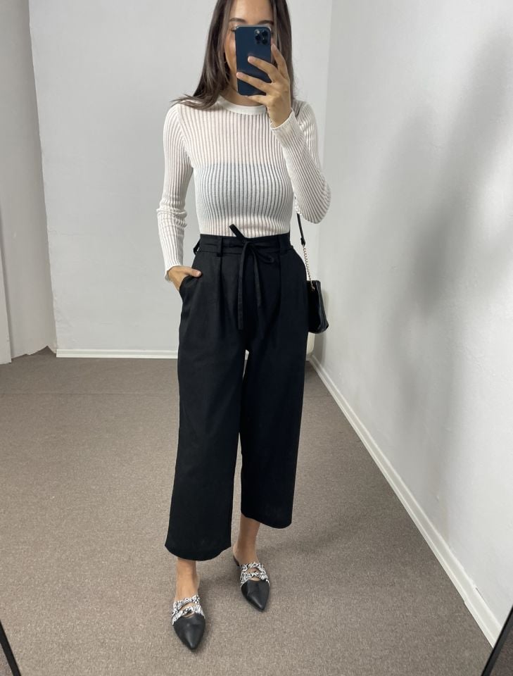 Alvera Siyah Ultra Premium Keten Pantolon