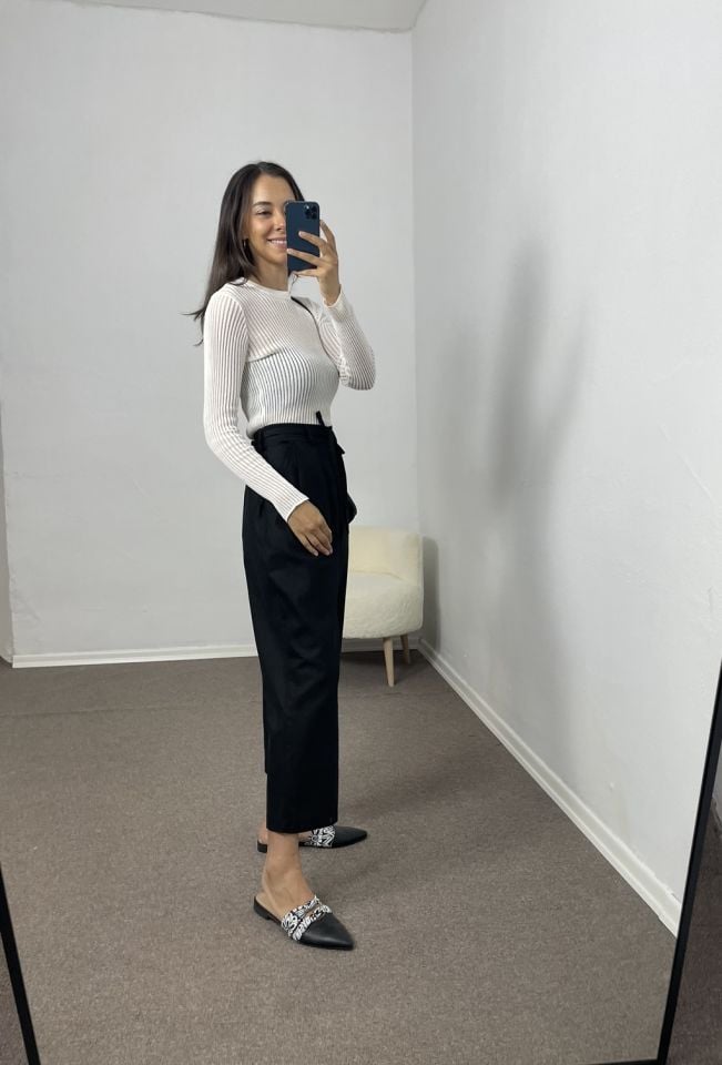 Alvera Siyah Ultra Premium Keten Pantolon