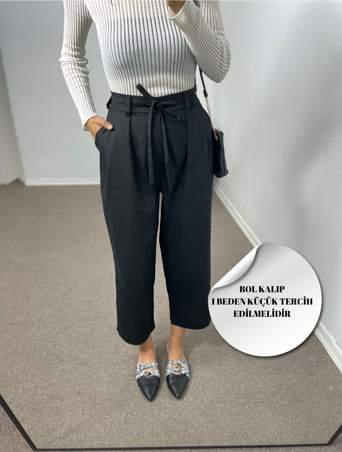 Alvera Siyah Ultra Premium Keten Pantolon