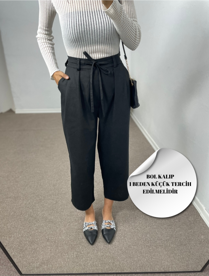 Alvera Siyah Ultra Premium Keten Pantolon