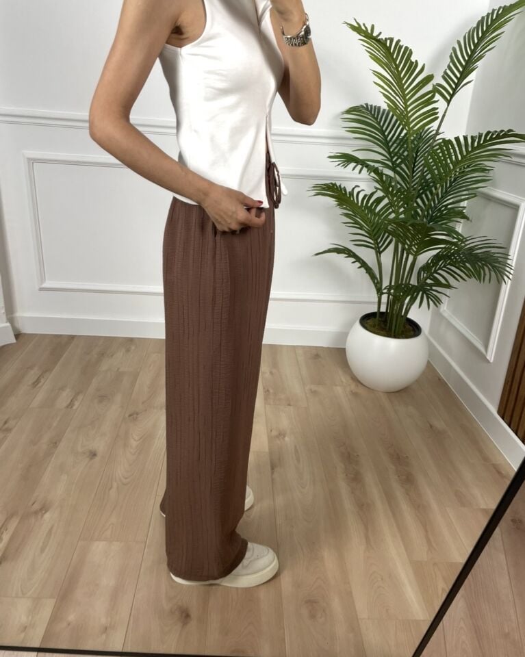 Helen Kahverengi Beli Lastikli Premium Pantolon