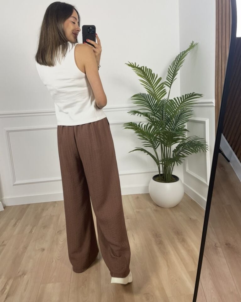 Helen Kahverengi Beli Lastikli Premium Pantolon
